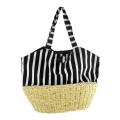 Canvas with Corn Husk Straw Base Tote Bag